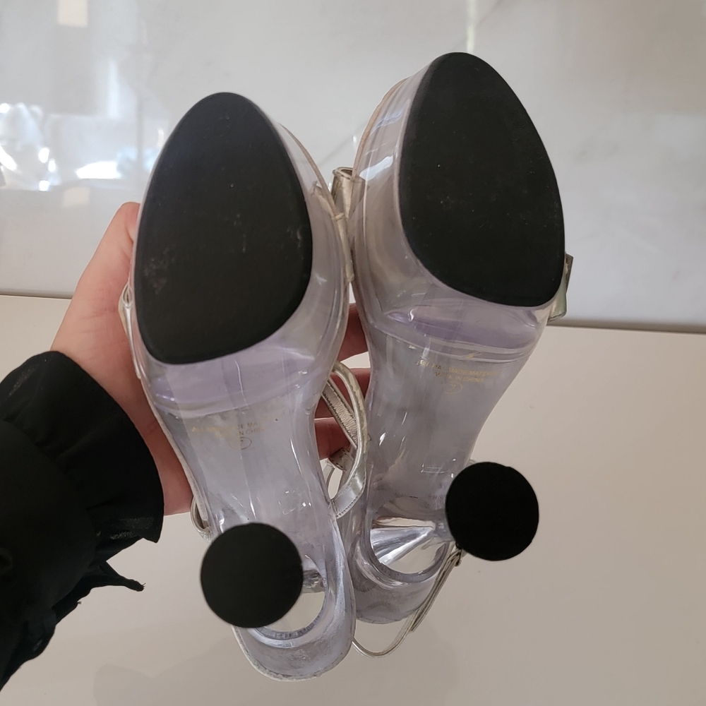 Delicious | Acrylic Platform Anklestrap Silver heels Size 7 - Picture 6 of 11